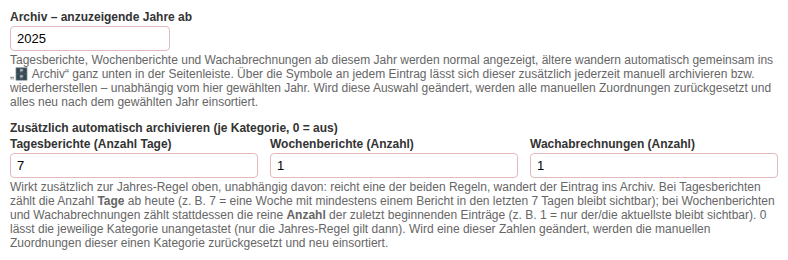 Feld „Archiv – anzuzeigende Jahre ab“ im Einstellungen-Dialog